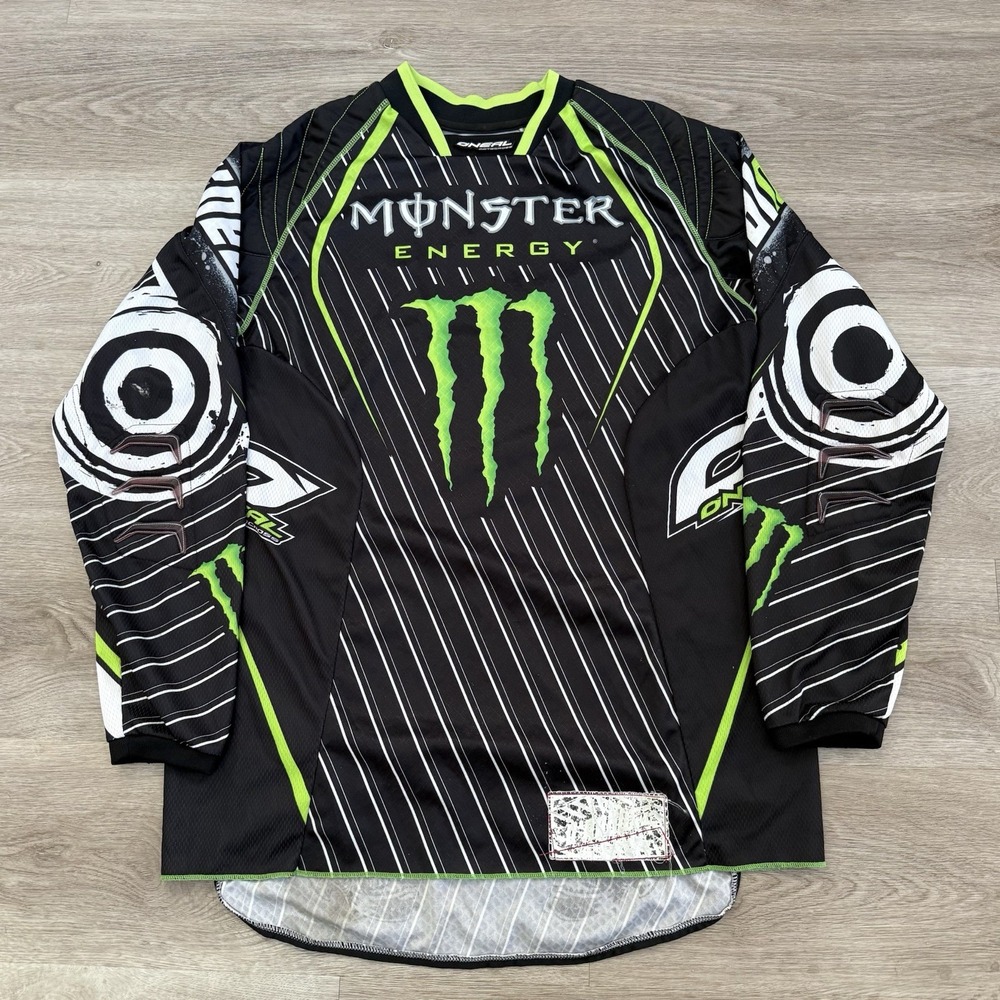 Vintage O'Neal Monster Energy Motocross Jersey Mens M Black Green Racing Dirt MX